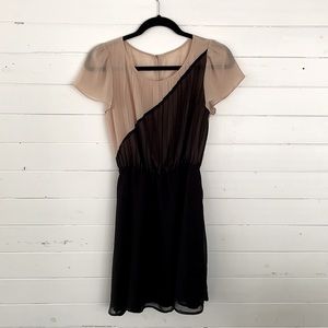 Chiffon Nude & Black Color Block Dress Sz S